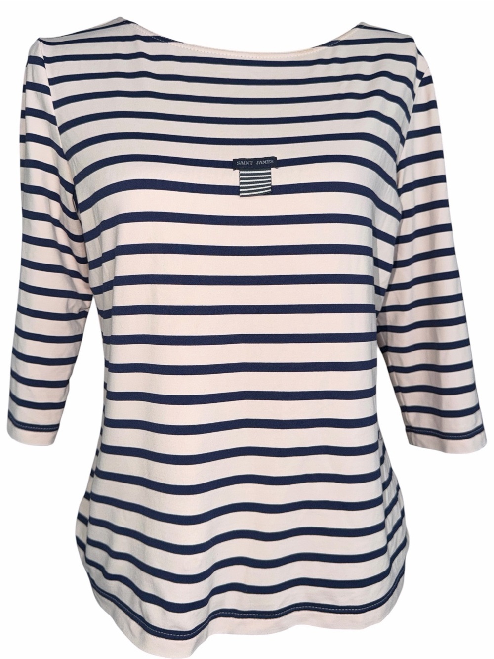 Saint James Blush pink & Navy Striped 3/4 length Sleeve Boatneck Top EC size 10